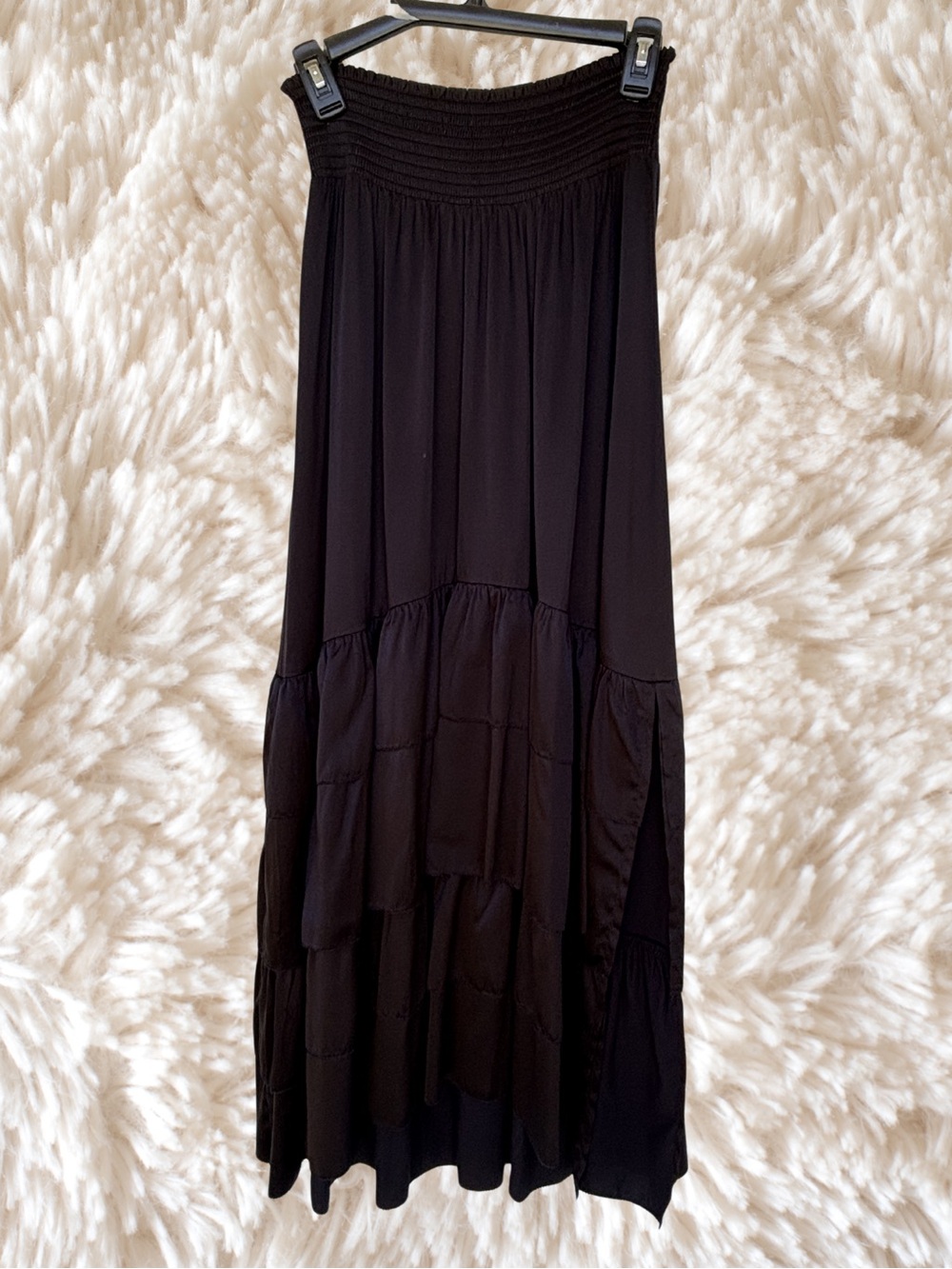 sundays Black Tiered Smocked Maxi Skirt